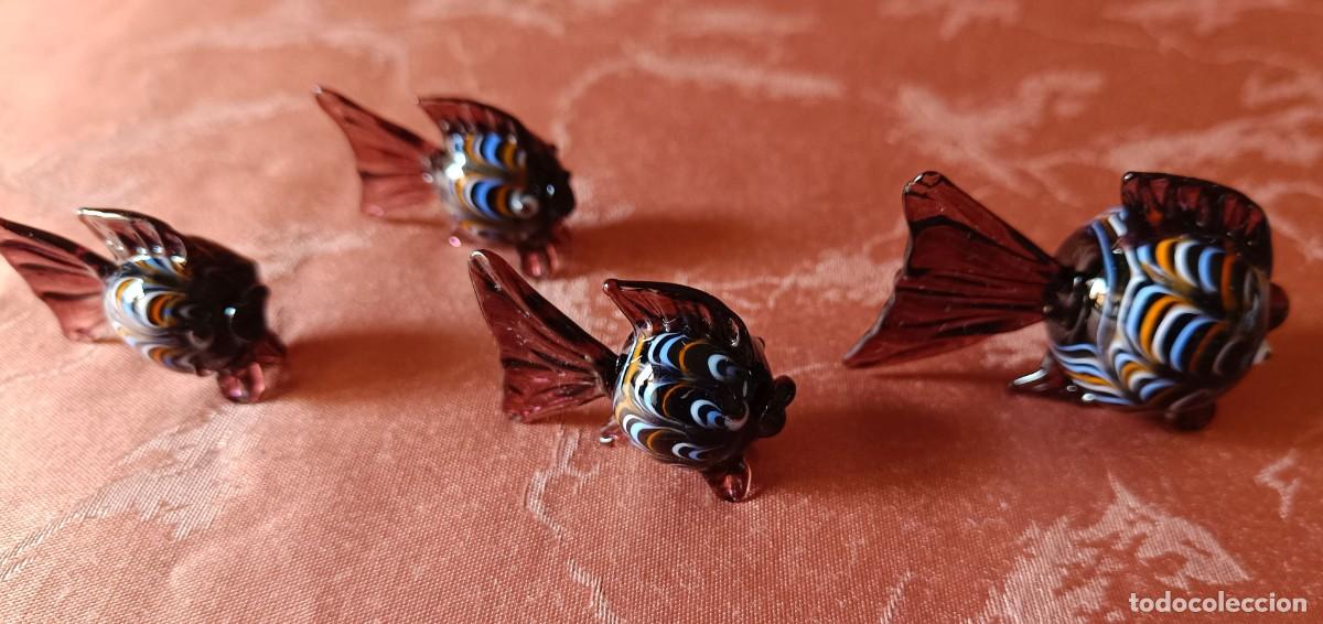 Vintage: BONITA FAMILIA DE PECES DE CRISTAL DE MURANO EN COLOR NEGRO. VINTAGE