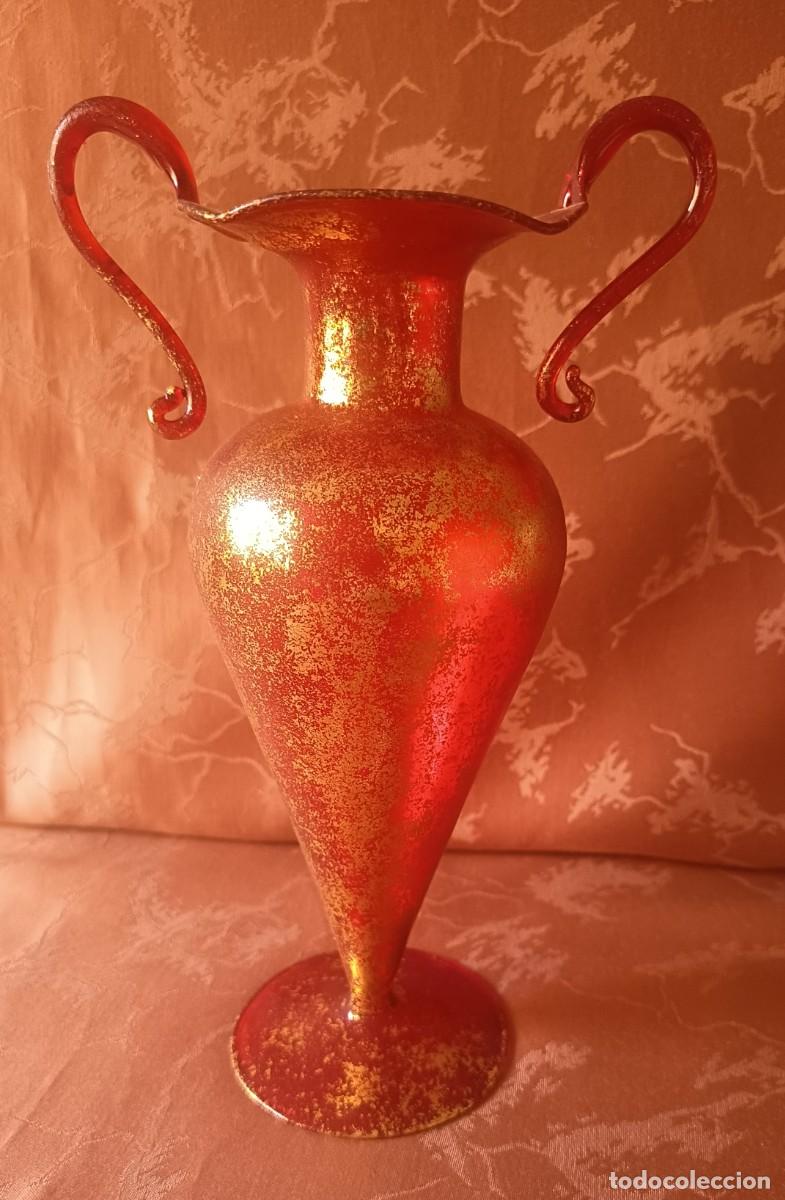 Vintage: OBJETO DECORATIVO DE VIDRIO SOPLADO ITALIANO ROJO Y DORADO. VINTAGE