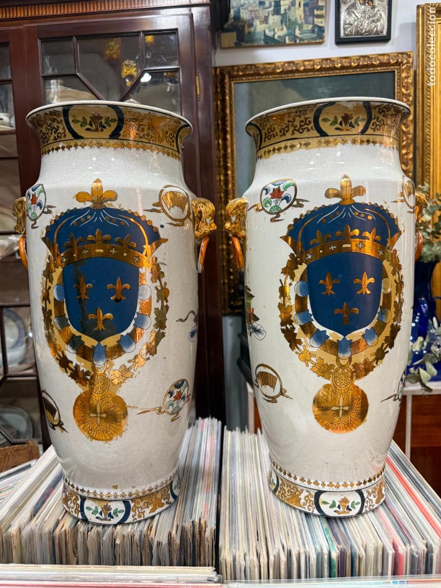 Vintage: PRECIOSA PAREJA DE JARRONES CERAMICA ORIENTAL - MEDIDA 50 CM