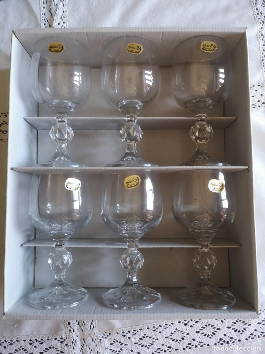 Vintage: Juego de 6 Copas de Vino de Cristal de Bohemia, Modelo Claudia 150 ml, En Caja Original
