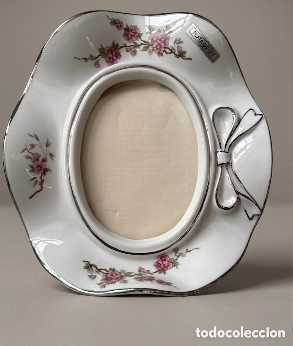 Vintage: (L807) Portafotos vintage Porcelanas ELYCA &ndash; Flores de cerezo y plata de ley