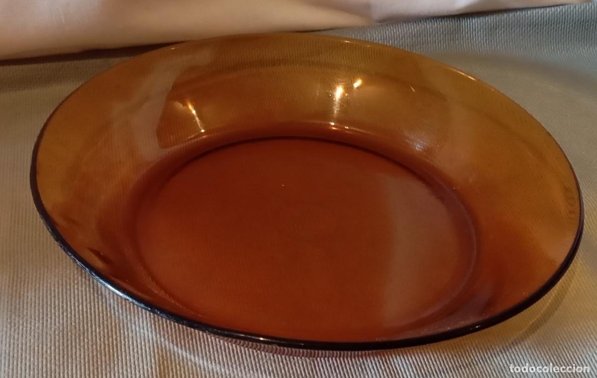 Vintage: Fuente plato de vidrio Duralex &aacute;mbar estilo vintage