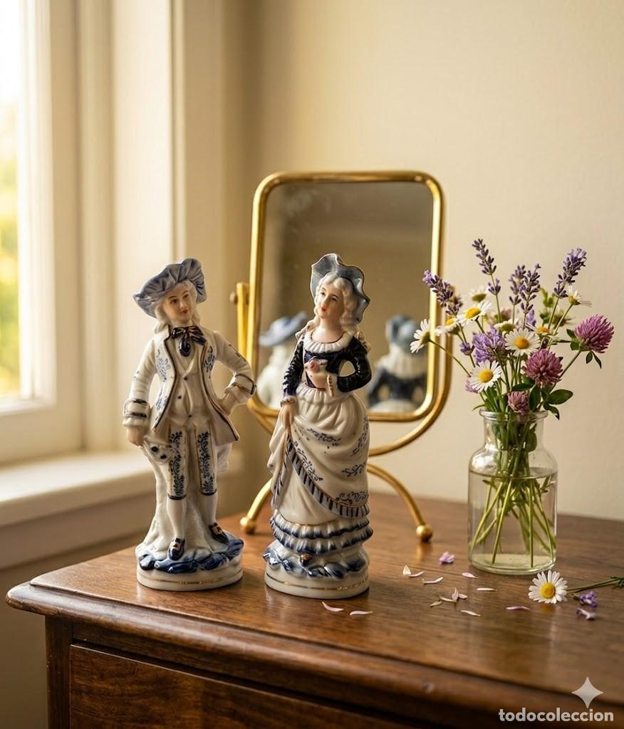 Vintage: Pareja porcelana azul