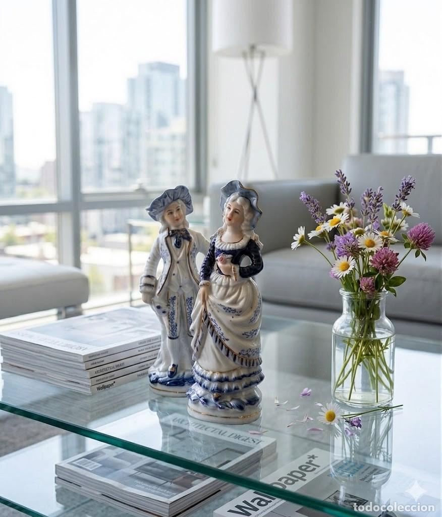 Vintage: Pareja porcelana azul