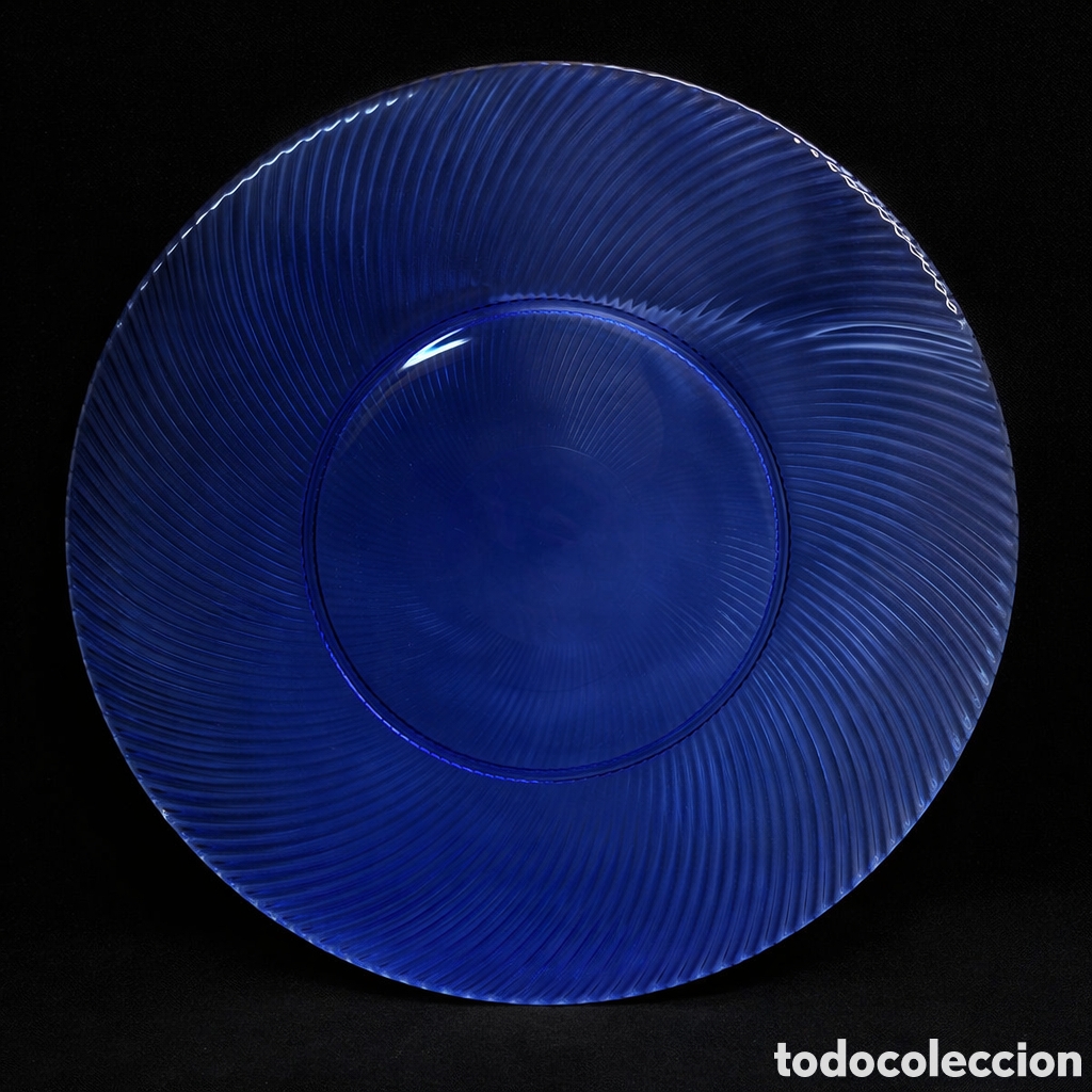 Vintage: Fuente o plato de tarta en cristal azul vintage