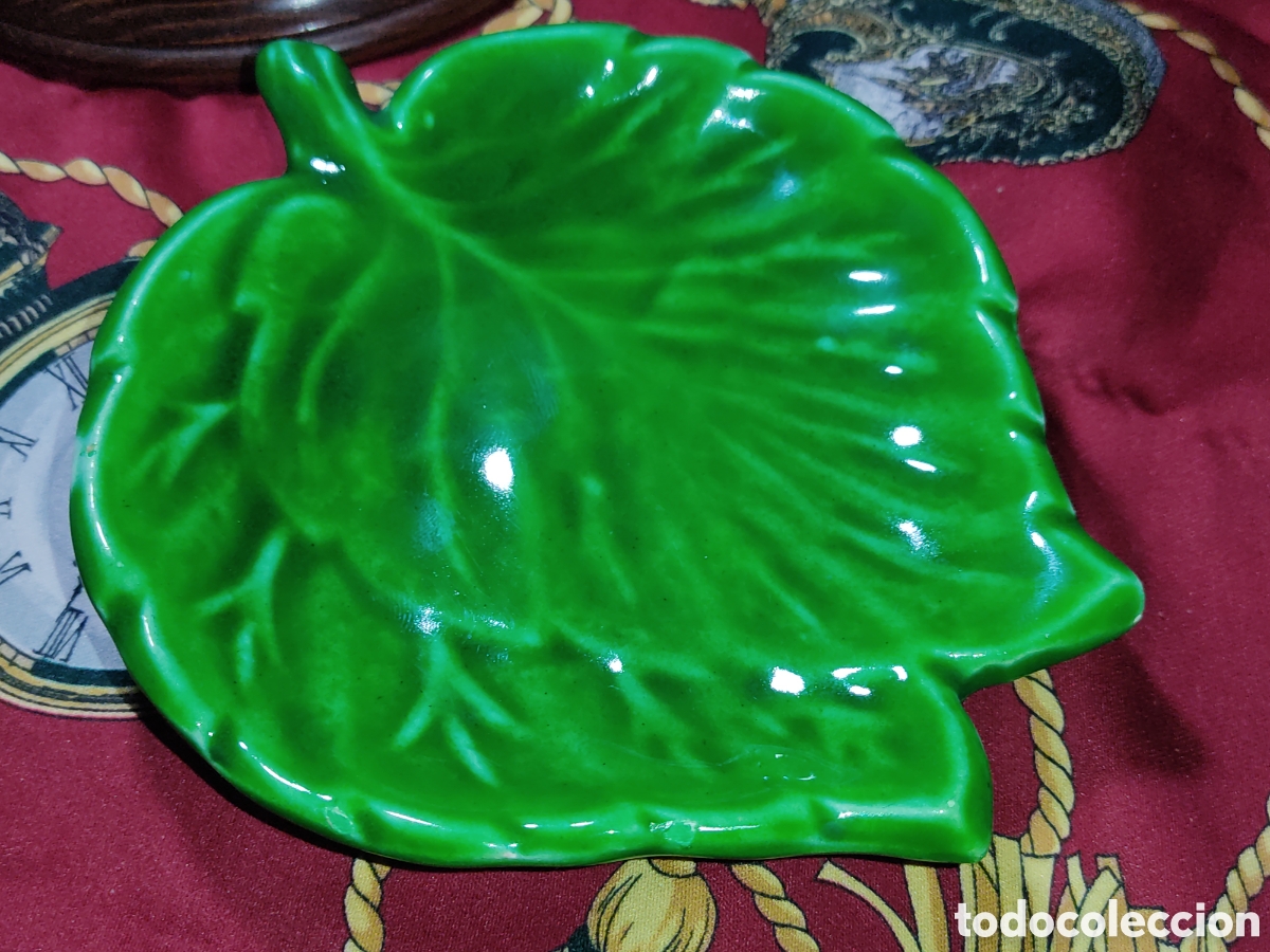 Vintage: Jabonera hoja verde de cer&aacute;mica.Vintage.