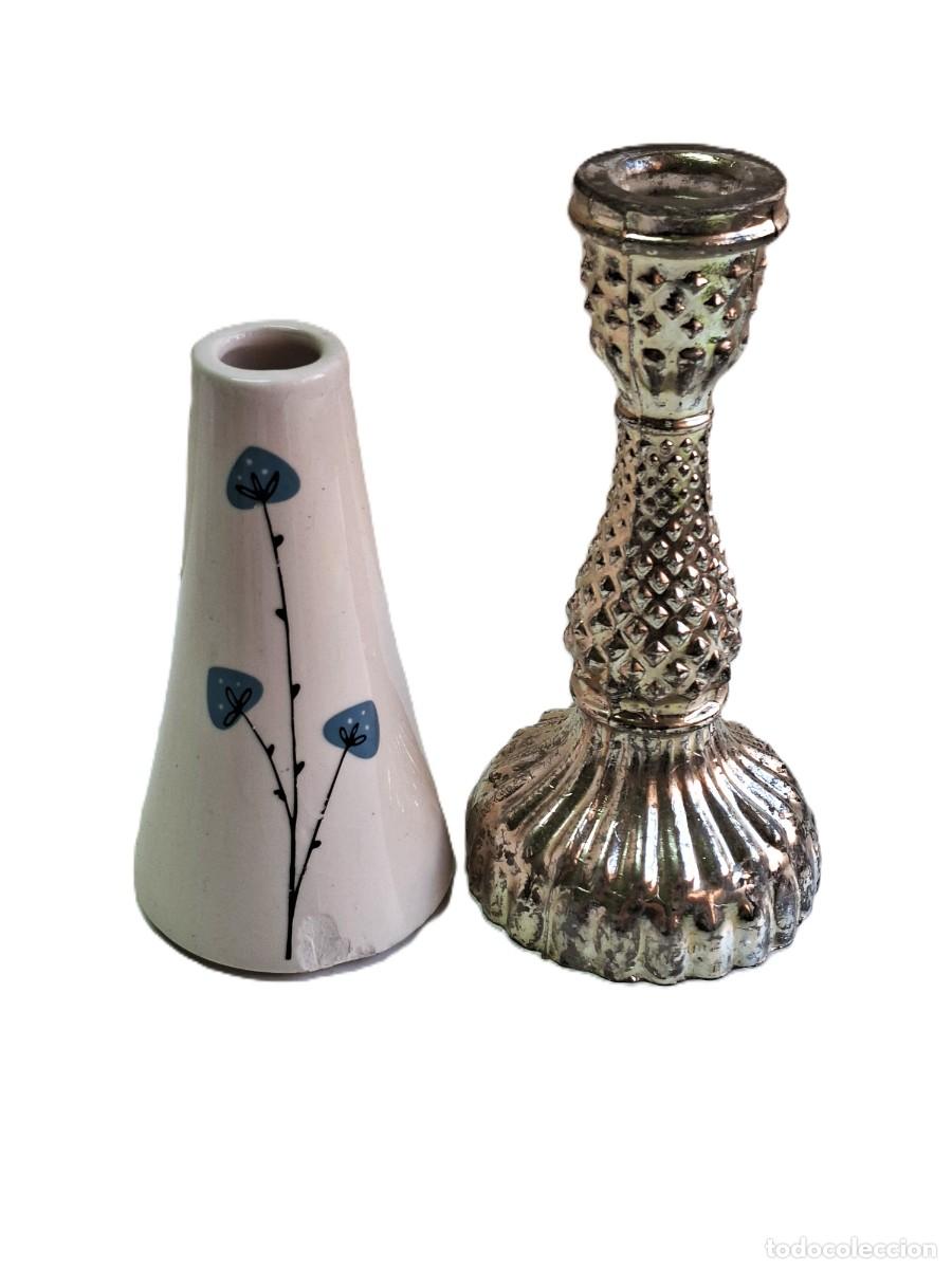 Vintage: Jarr&oacute;n decorativo y portavelas de 12 y 16 cm de altura.