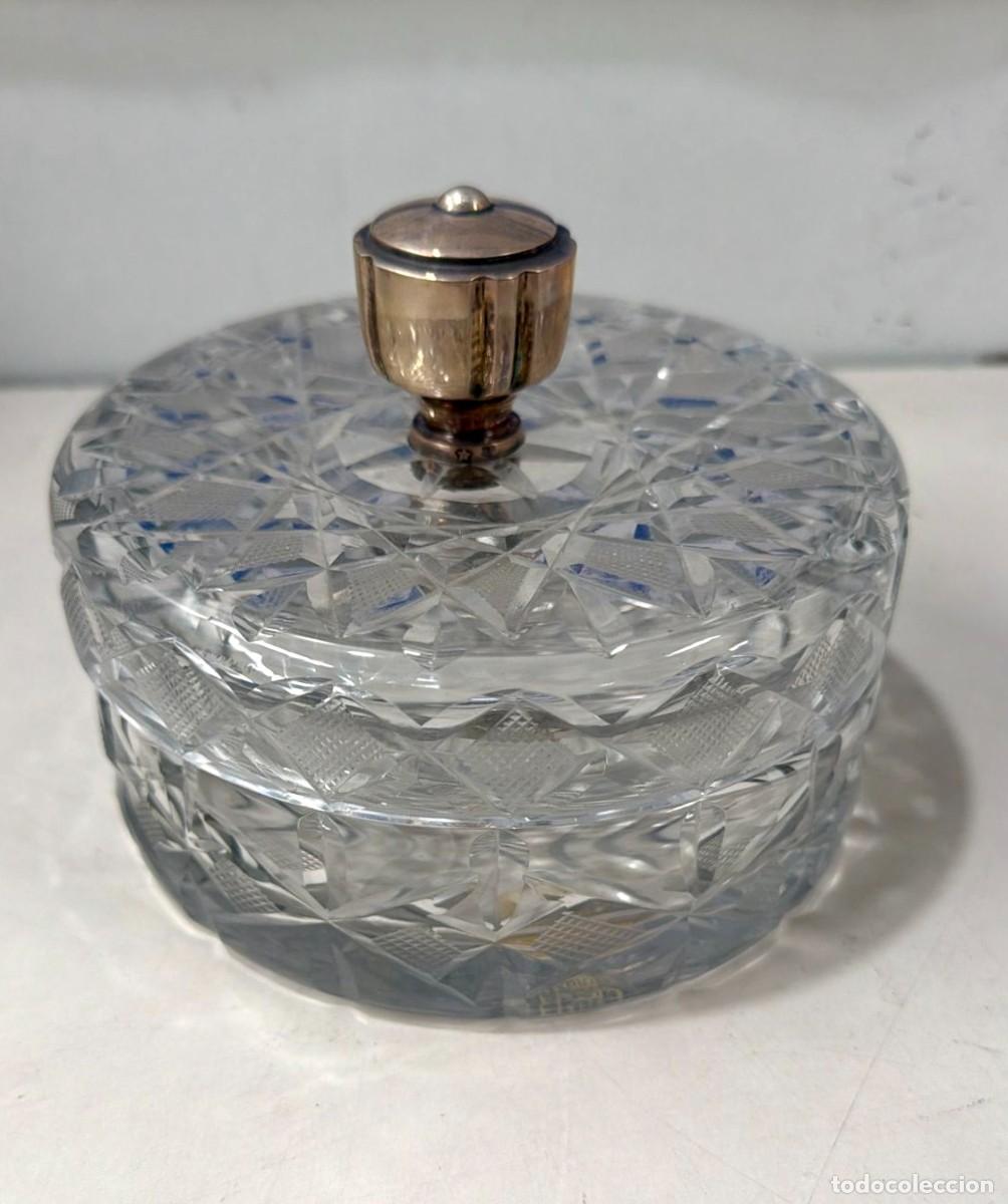 Vintage: Bombonera o joyera de plata y cristal tallado Art Dec&oacute;