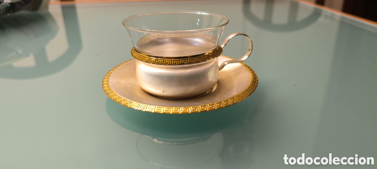 Vintage: Elegant&iacute;simo Juego de Tazas de Cristal y Metal &ndash; Estilo Greca Griega / Versace (Vintage).