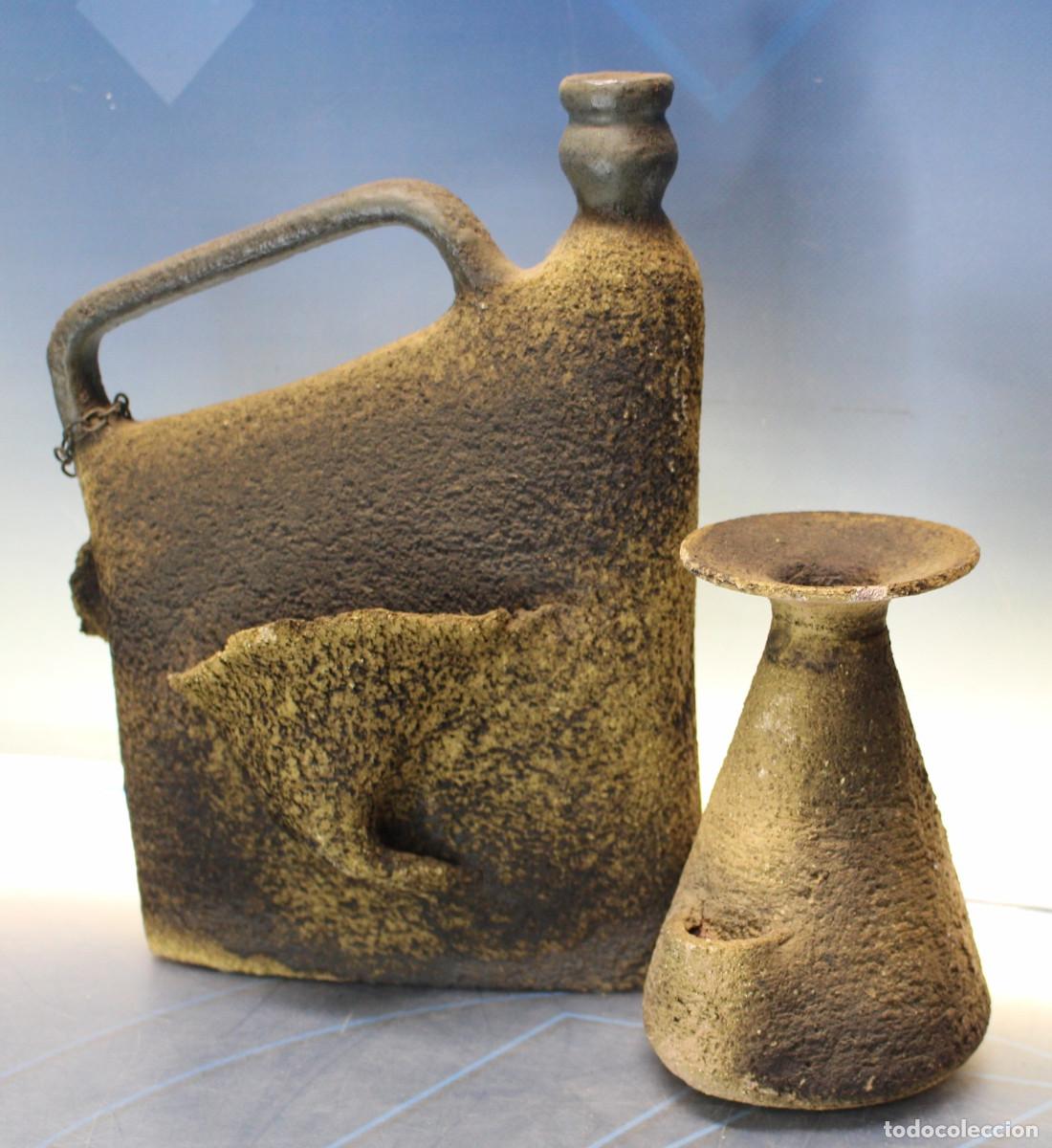 Vintage: Cer&aacute;mica art&iacute;stica. Pareja de recipientes de terracota.