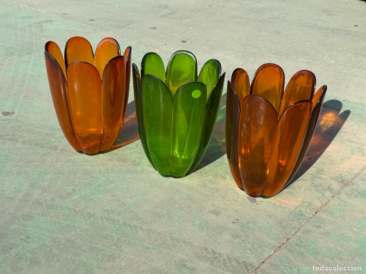 Vintage: San Miguel , 3 jarrones de cristal , vintage , recycled glass hand made in Spain , R268