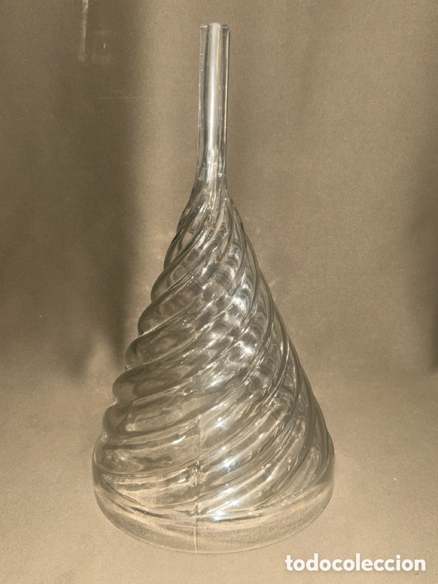 Vintage: EMBUDO DE VIDRIO SOPLADO ARTESANAL CON DISE&Ntilde;O ESTRIADO EN ESPIRAL S.XIX, MIDE 37 CM *VER FOTOS*