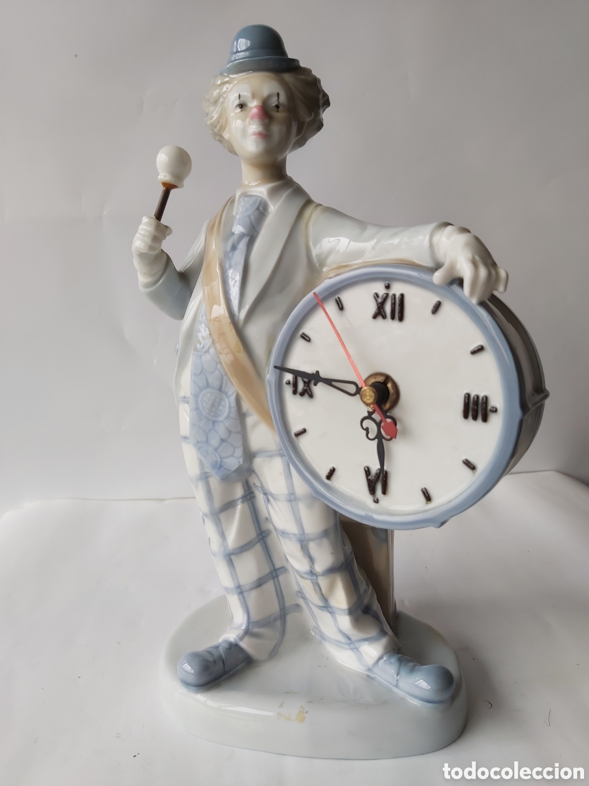 Vintage: Figura Payaso de Porcelana Miguel Requena con Reloj (1987) - 27 cm