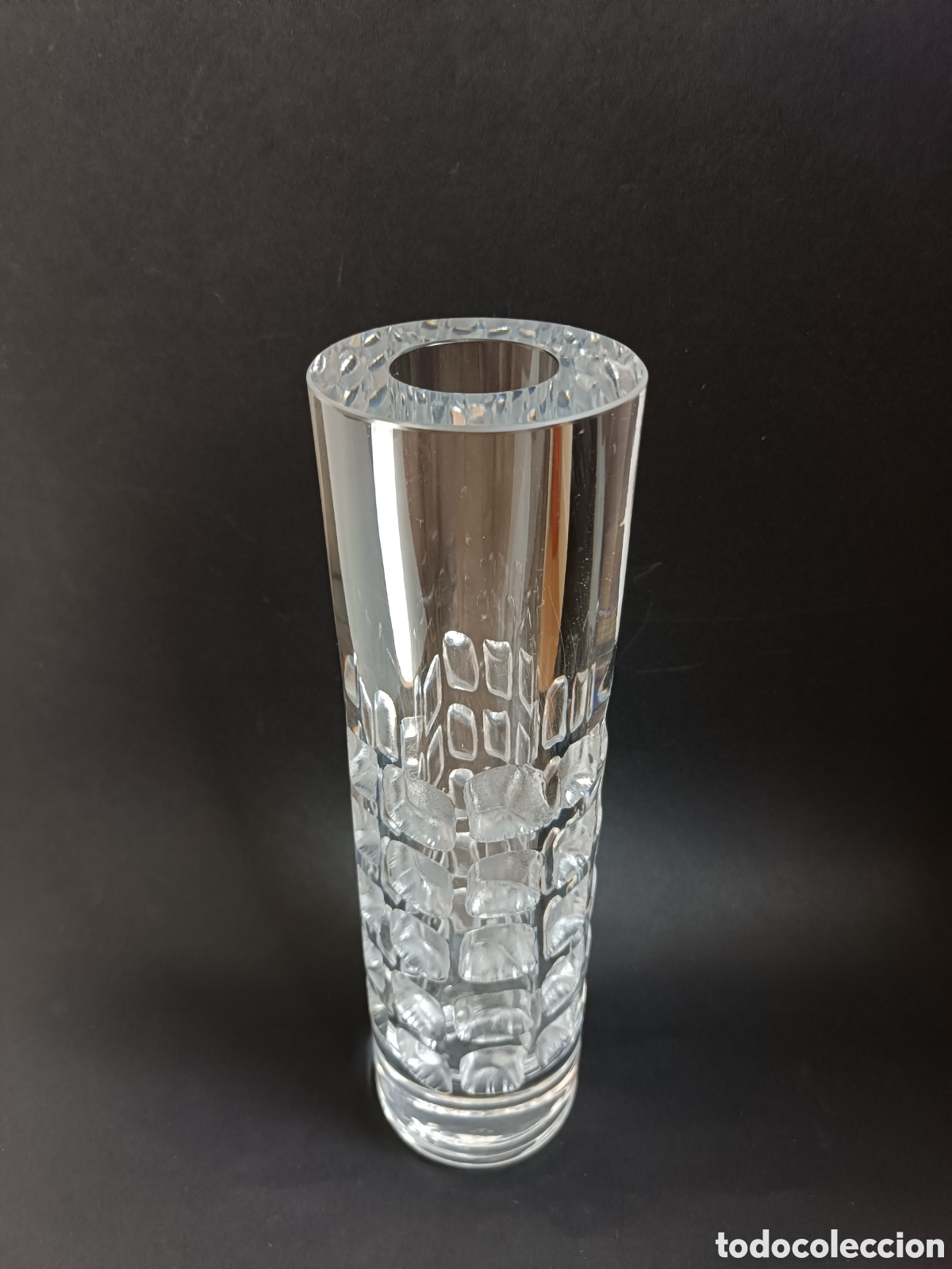 Vintage: Jarr&oacute;n cil&iacute;ndrico de cristal grueso