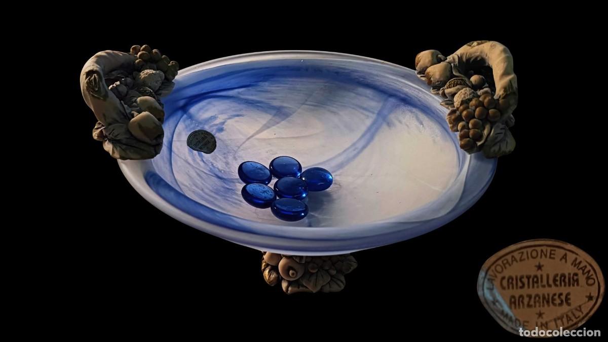 Vintage: CENTRO DE MESA CRISTALLERIA ARZANESE &middot; CRISTAL SOPLADO AZUL VETEADO &middot; ITALY &middot; A&Ntilde;OS 60/70
