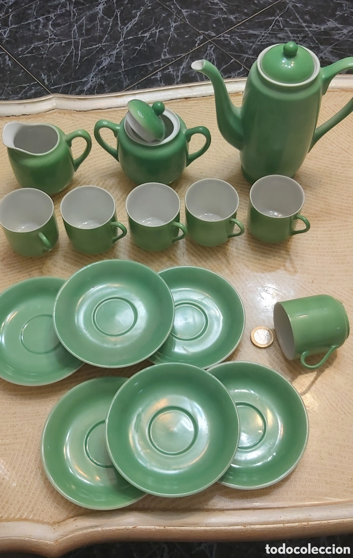 Vintage: Vintage Japanese Mint Green Porcelain Tea Set - Geisha Lithophane - Mid Century