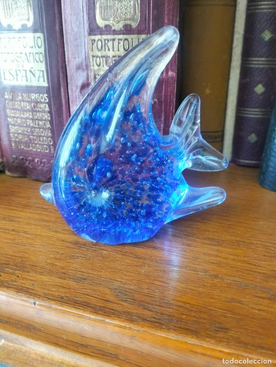 Vintage: pez de cristal de murano azul
