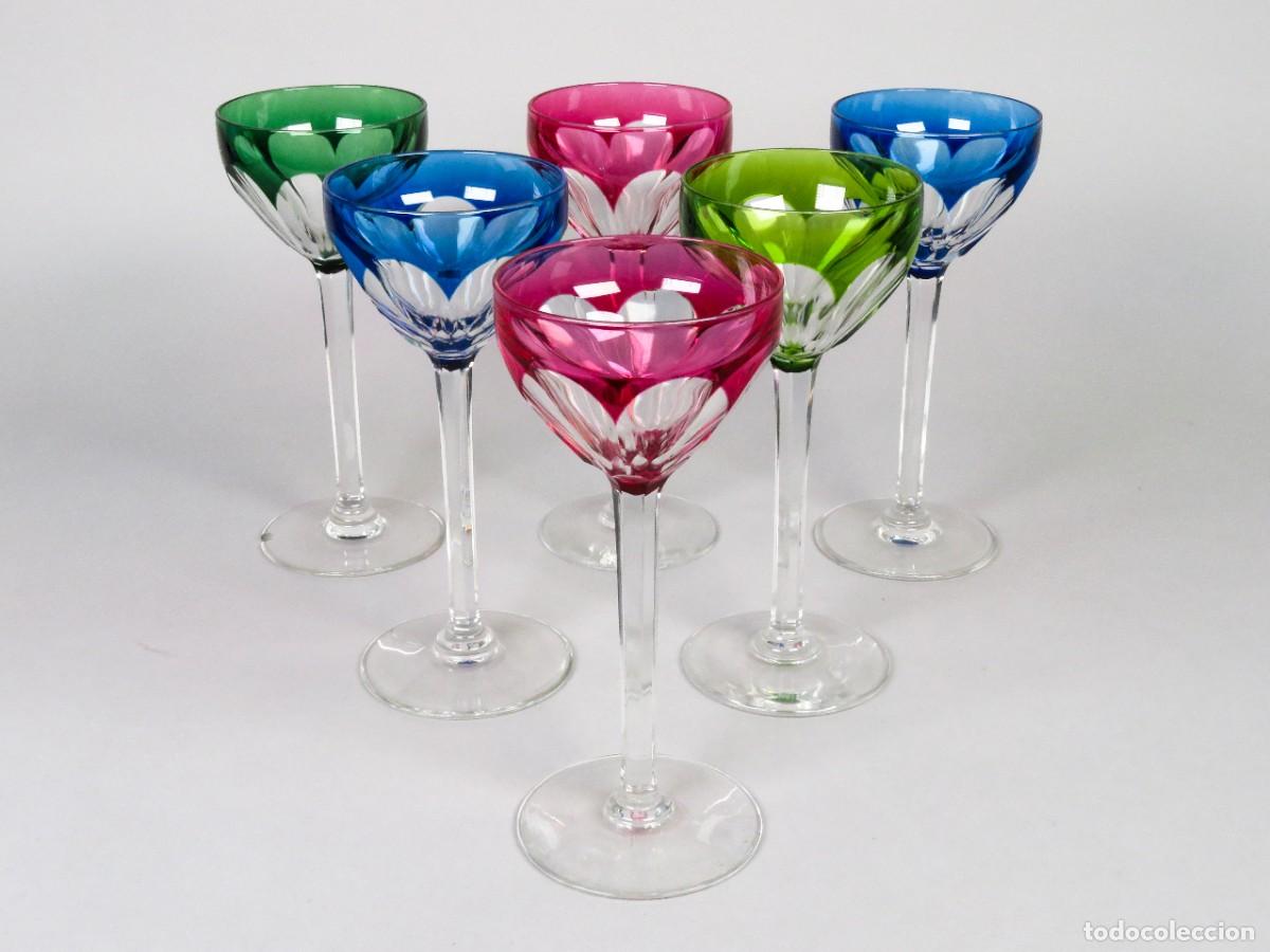 Vintage: Seis copas de cristal de diferentes colores segunda mitad del siglo XX