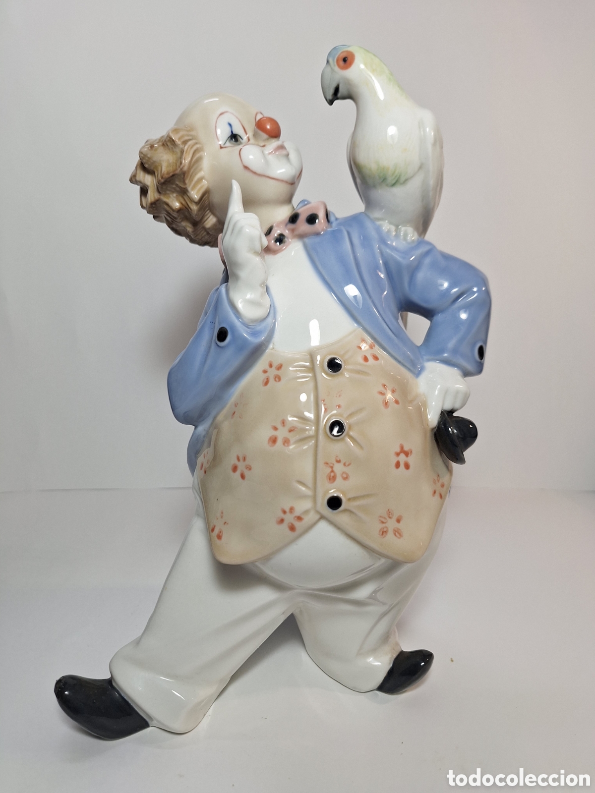 Vintage: Figura payaso Tengra con Loro Cer&aacute;mica Vintage