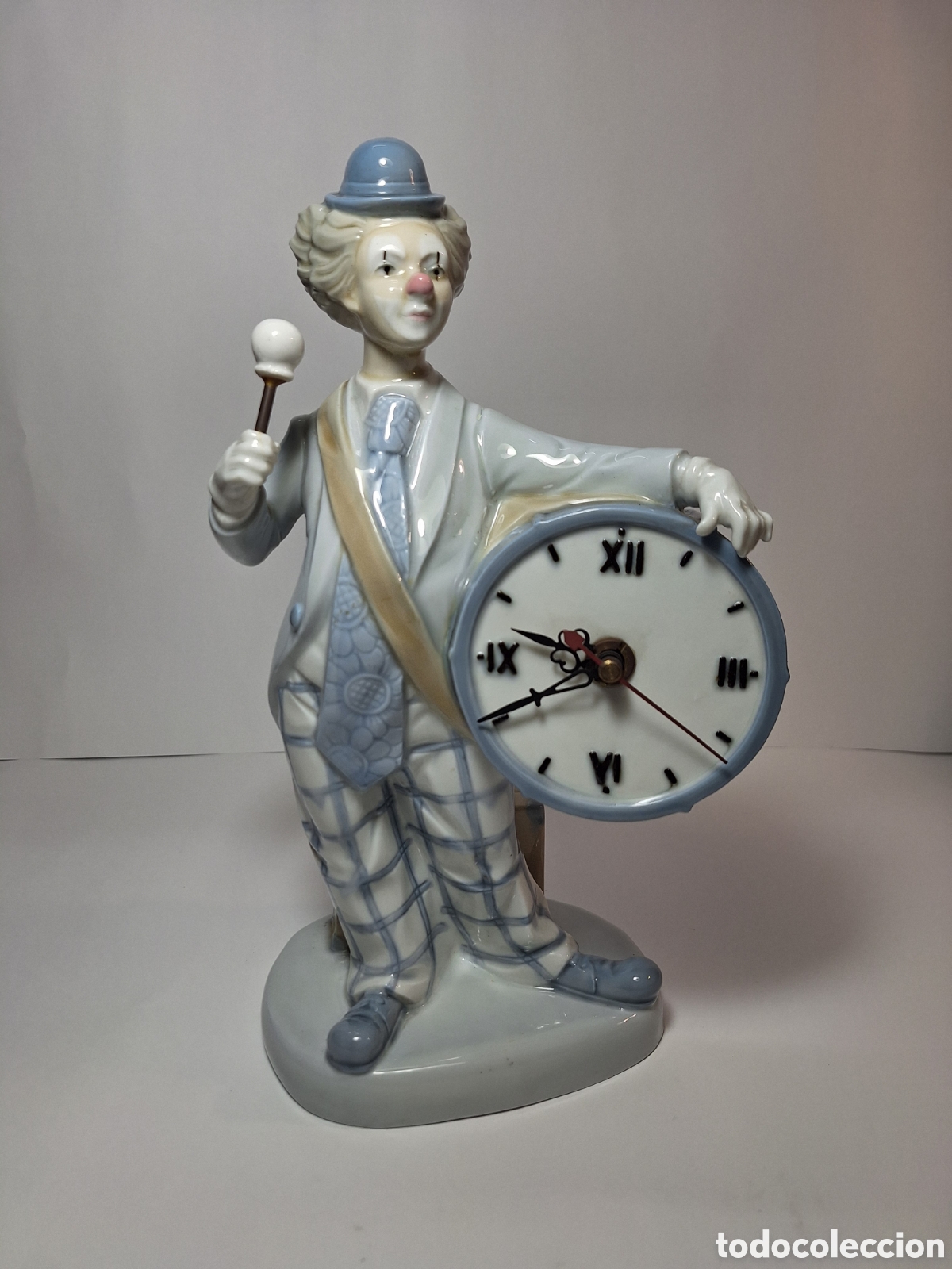 Vintage: Figura Payaso de Porcelana Miguel Requena con Reloj (1987) - 27 cm