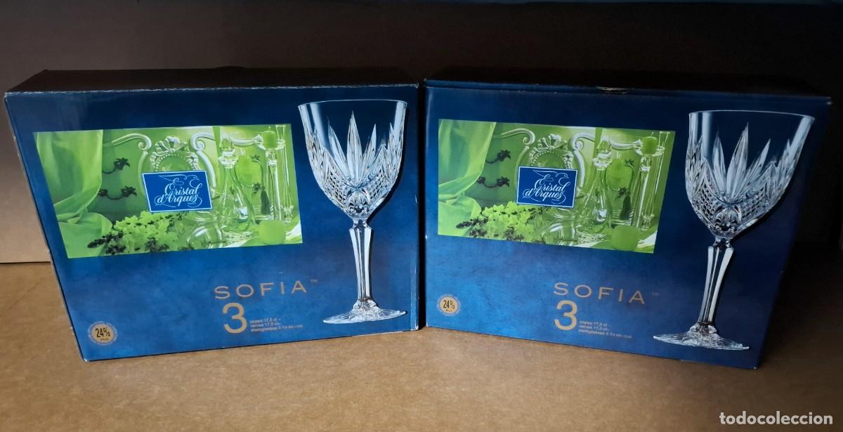 Vintage: Juego 6 copas vintage de vino en Cristal D'Arques (France) tallado. Modelo Sof&iacute;a 17,5 cl