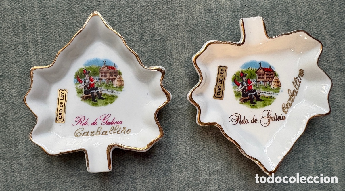 Vintage: (L829) Pareja Ceniceros Vintage - Rdo. de Galicia (Carballi&ntilde;o) - Porcelana/Oro de Ley