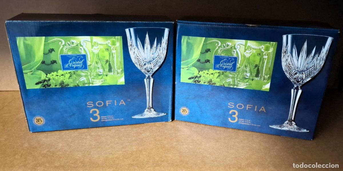 Vintage: Juego 6 copas vintage de vino en Cristal D'Arques (France) tallado. Modelo Sof&iacute;a 17,5 cl