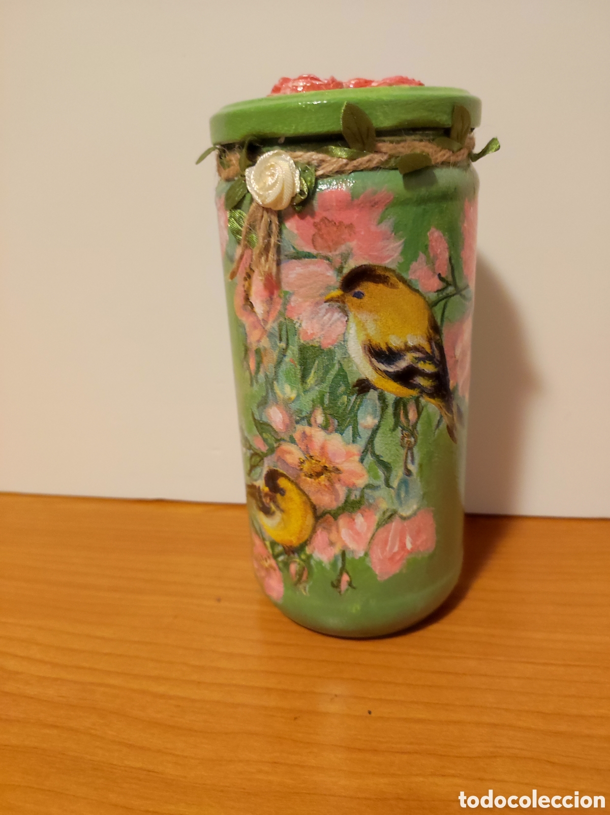 Vintage: Frasco Decorado Jilgueros y Flores a mano.