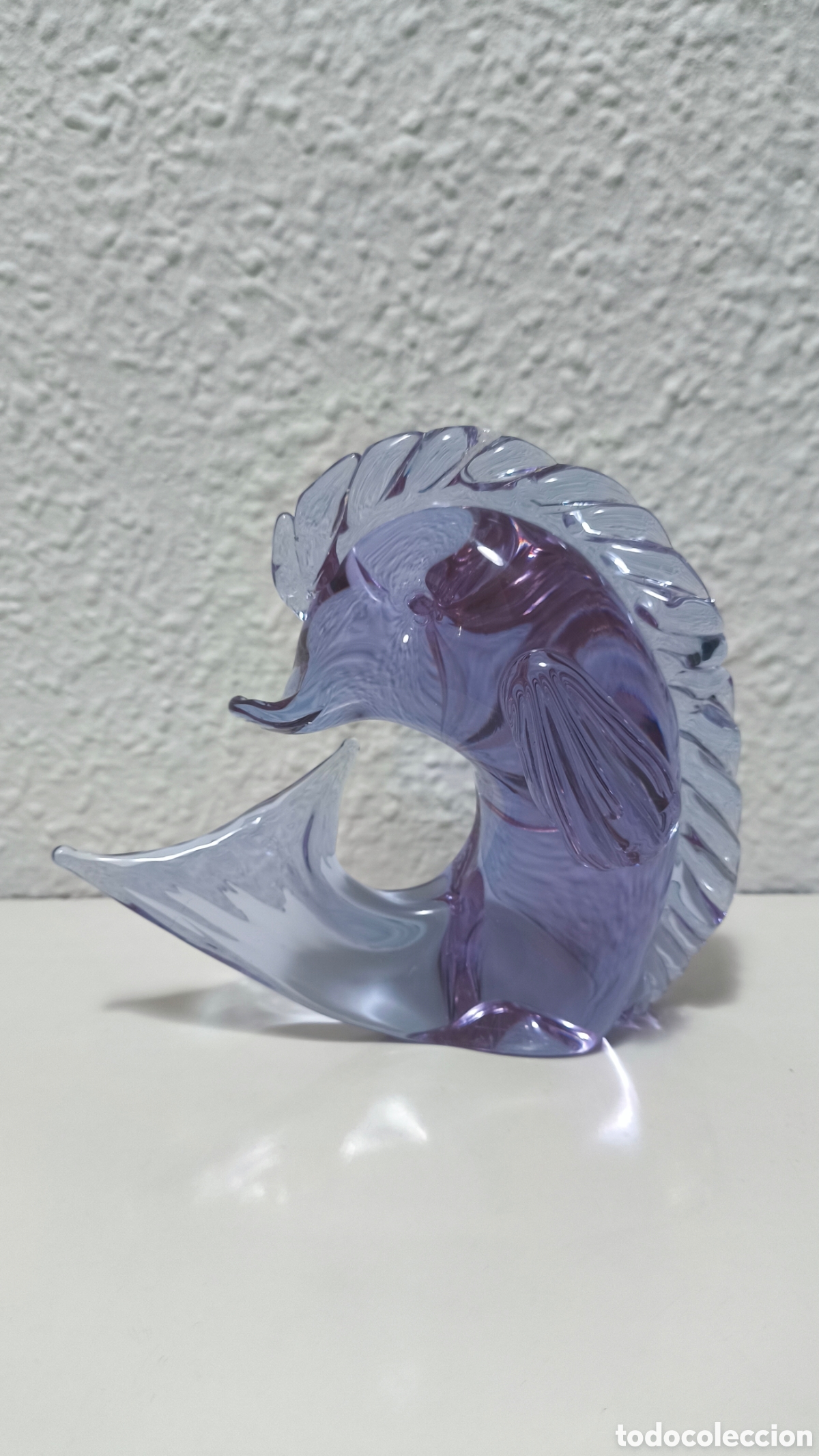 Vintage: Escultura cristal Murano pez vela Licio Zanetti color lila alexandrite firmada