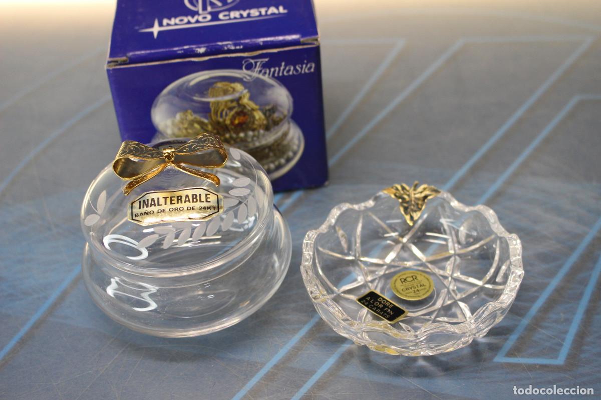 Vintage: Joyero y bandeja de cristal de plomo y oro 24 Kt.