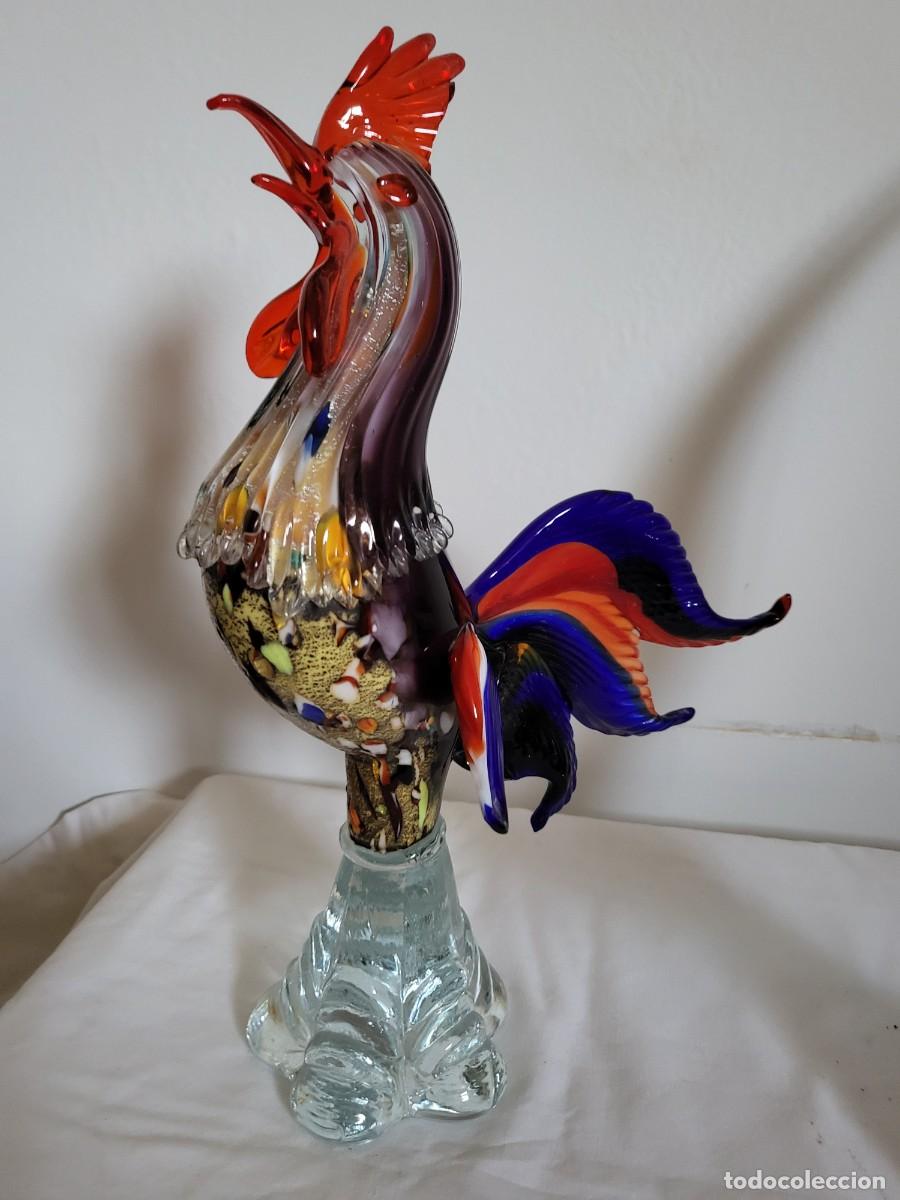 Vintage: Figura gallo Murano vintage, vidrio soplado multicolor millefiori, ~31cm, a&ntilde;os 60