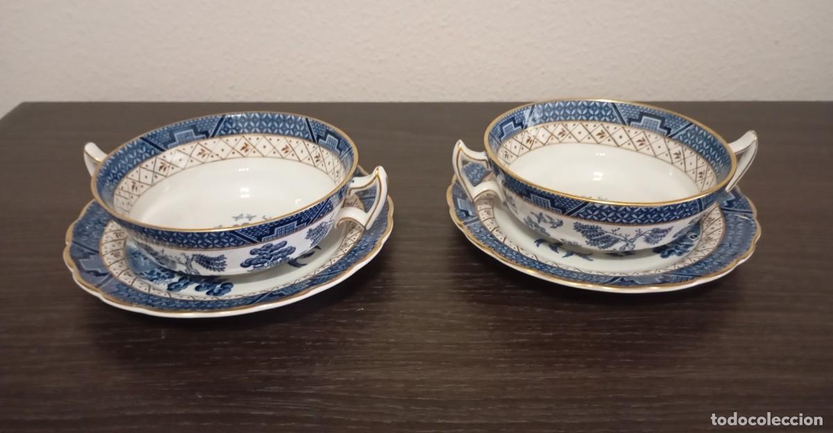 Vintage: BONITO JUEGO DE 2 TAZAS+2 PLATOS,DE CER&Aacute;MICA AZUL,BOOTHS,DE LA COLECCI&Oacute;N REAL OLD WILLOW,VINTAGE
