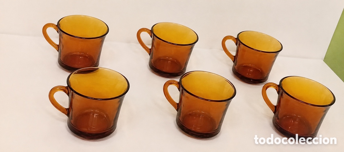 Vintage: 6 tazas medianas, Duralex &aacute;mbar en perfecto estado