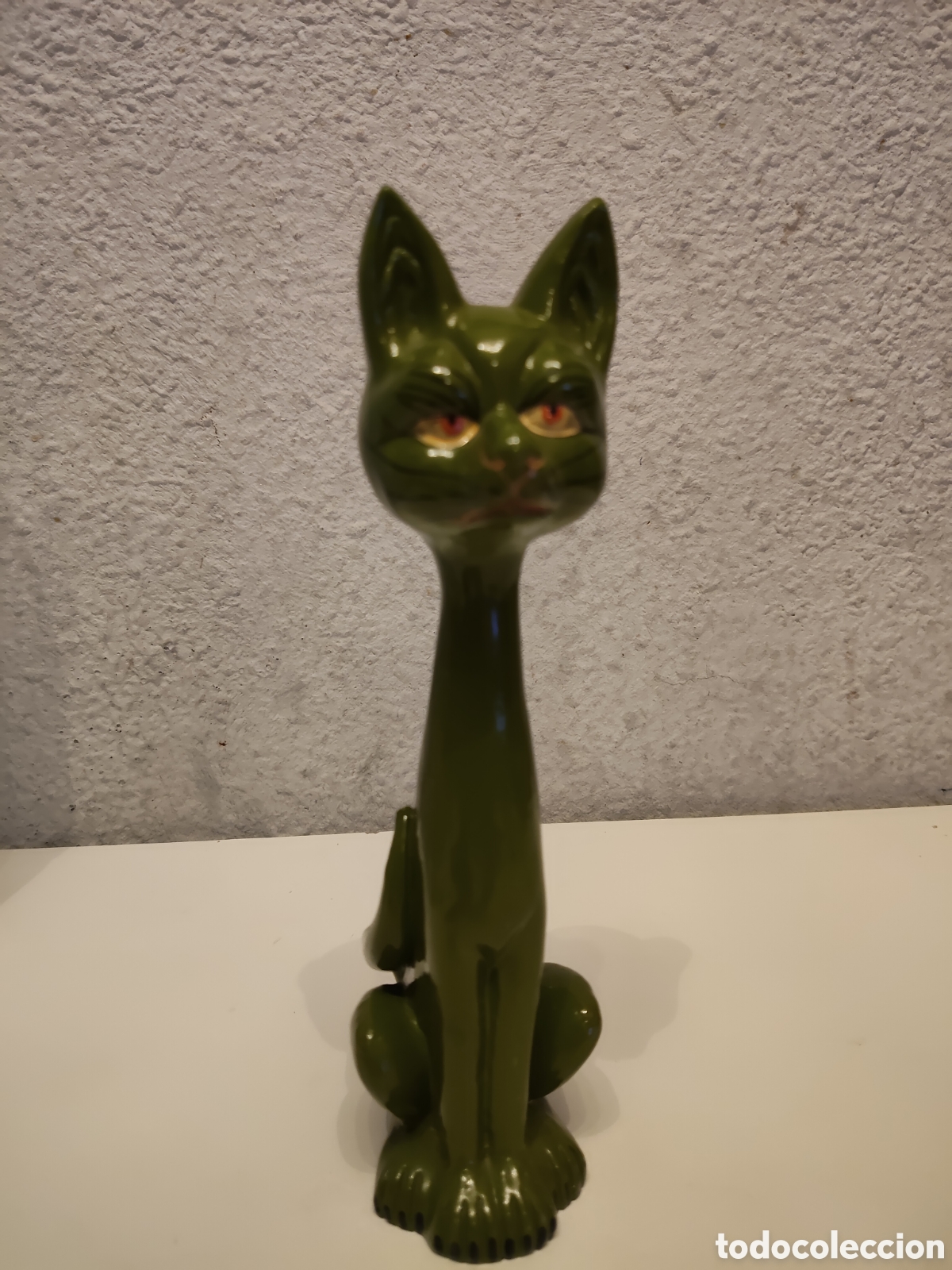 Vintage: GATO DE CER&Aacute;MICA VERDE ATRCE MI