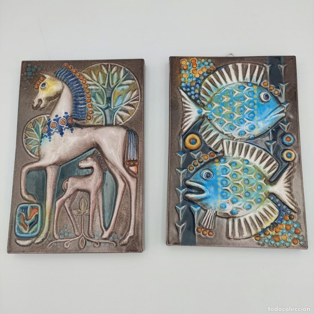 Vintage: Pareja de placas de ceramica Wolfgang Bochnia Keramik DDR Ries