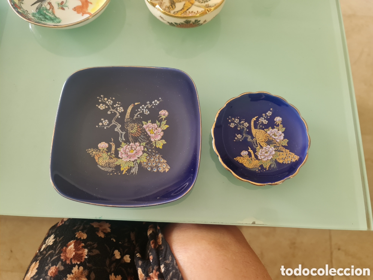 Vintage: Oriental Vintage Porcelana Azul Cobalto con Oro