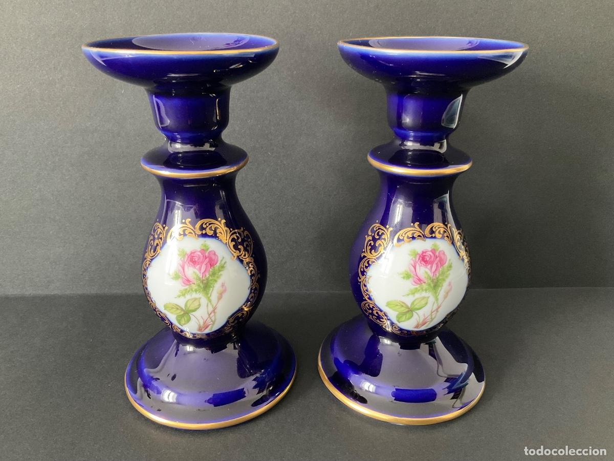 Vintage: Elegante pareja de candelabros Lindner Echt Cobalt