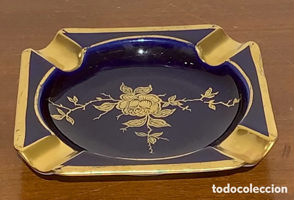 Vintage: Cenicero. Porcelana Bavaria. Azul cobalto y oro. Made in Germany.