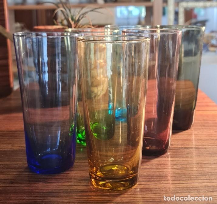 Vintage: Juego de 6 vasos de tubo en cristal soplado, a&ntilde;os 60 &ndash; colores vintage