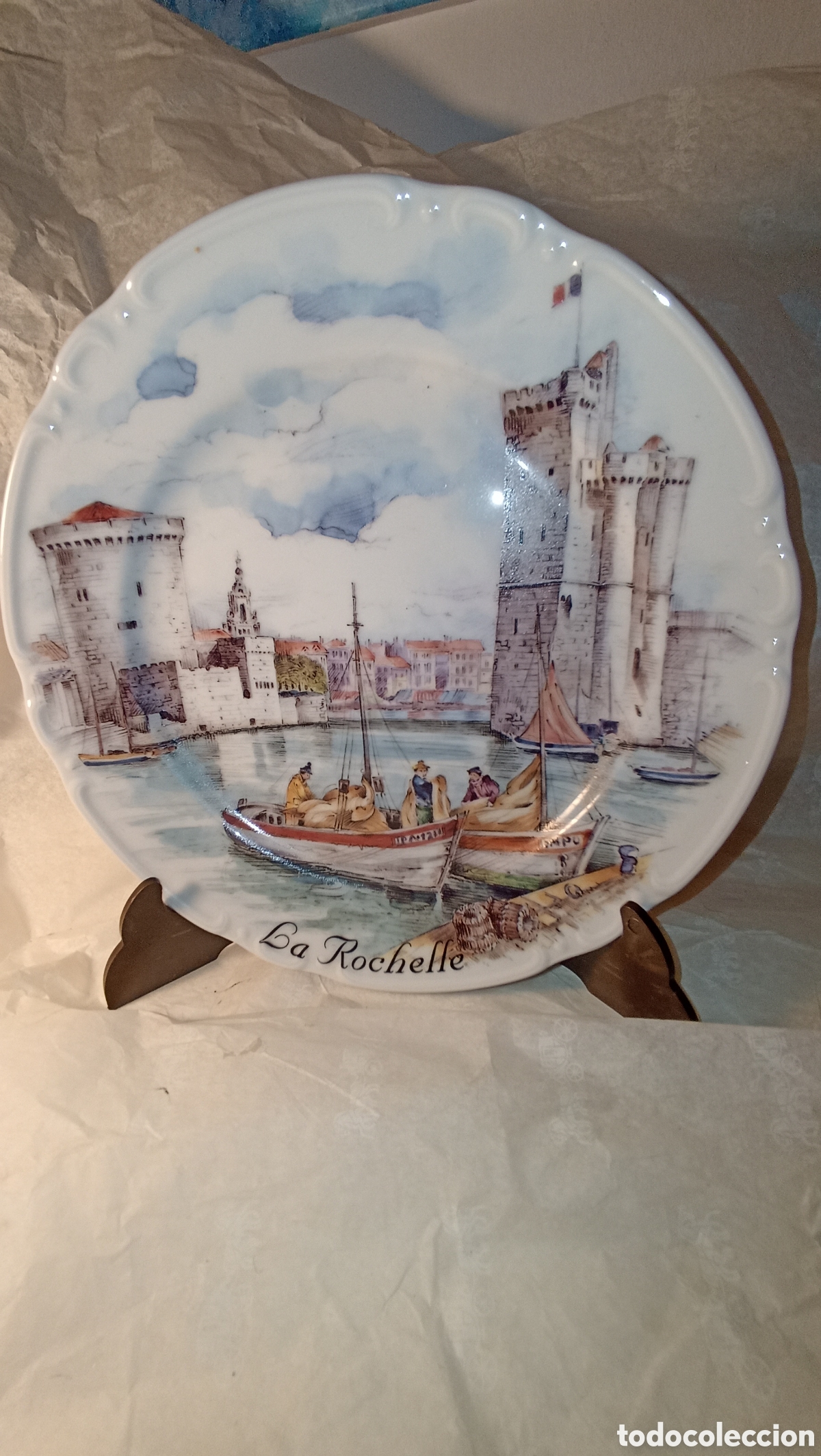 Vintage: Plato Decorativo de Colecci&oacute;n - Puerto de La Rochelle (Francia) 24 cm
