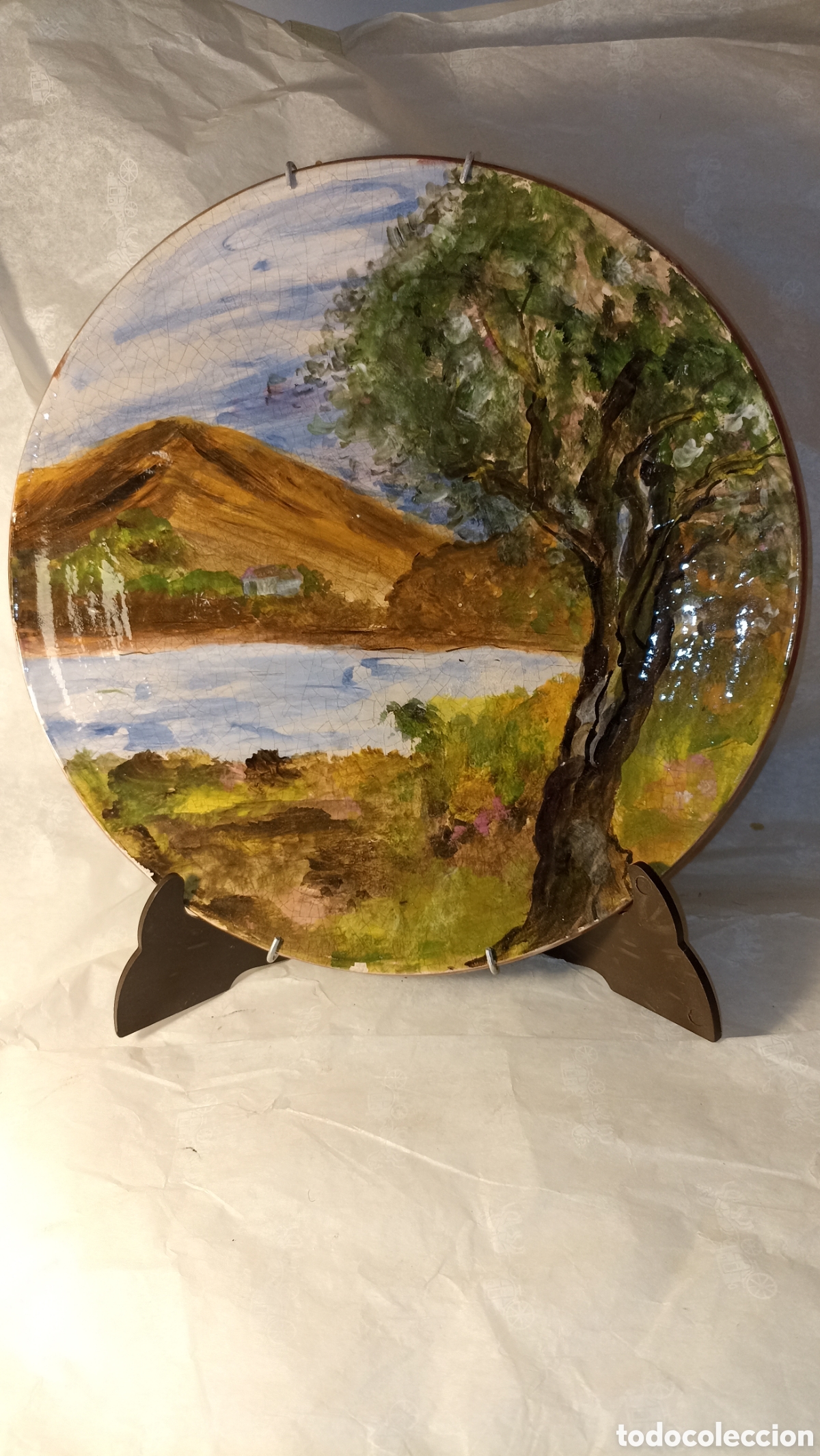 Vintage: Plato Decorativo Cer&aacute;mica Pintado a Mano - Paisaje R&uacute;stico 26 cm