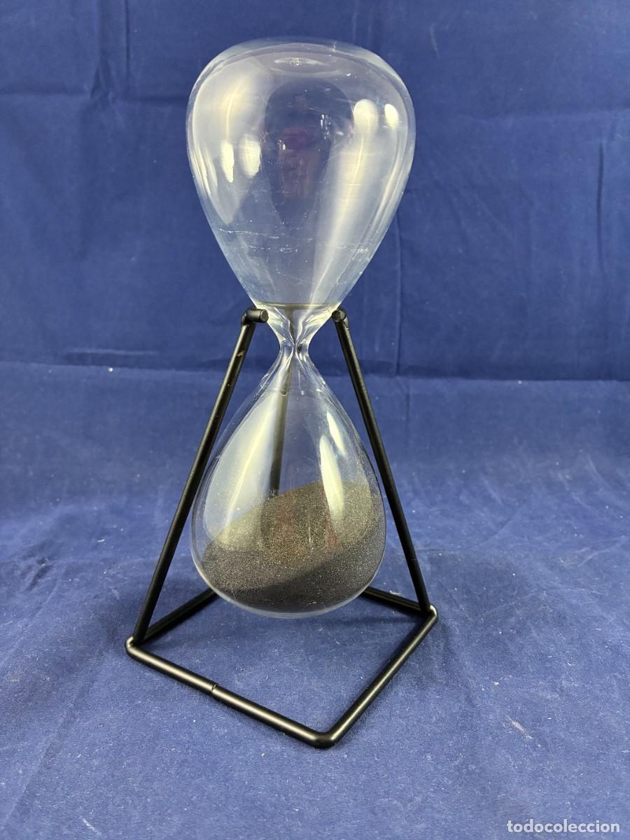 Vintage: Reloj de Arena Cristal 20 cm Metal Negro Muy Buen Estado. Arena Negra