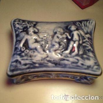 Vintage: Cajita Joyero Porcelana Capodimonte MAS Italia Mitologica Putti Querubines Azul Oro PEIFER