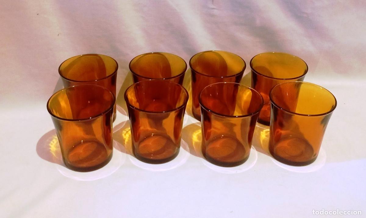 Vintage: 8 Vasos Duralex &Aacute;mbar Vidrio. Ocho vasos de agua o vino de vidrio de la marca cl&aacute;sica Duralex