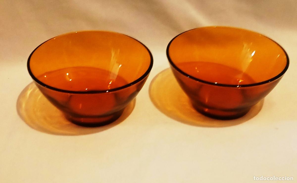 Vintage: 2 Cuencos Duralex &Aacute;mbar Vidrio. 2 Bols de vidrio de la marca cl&aacute;sica Duralex