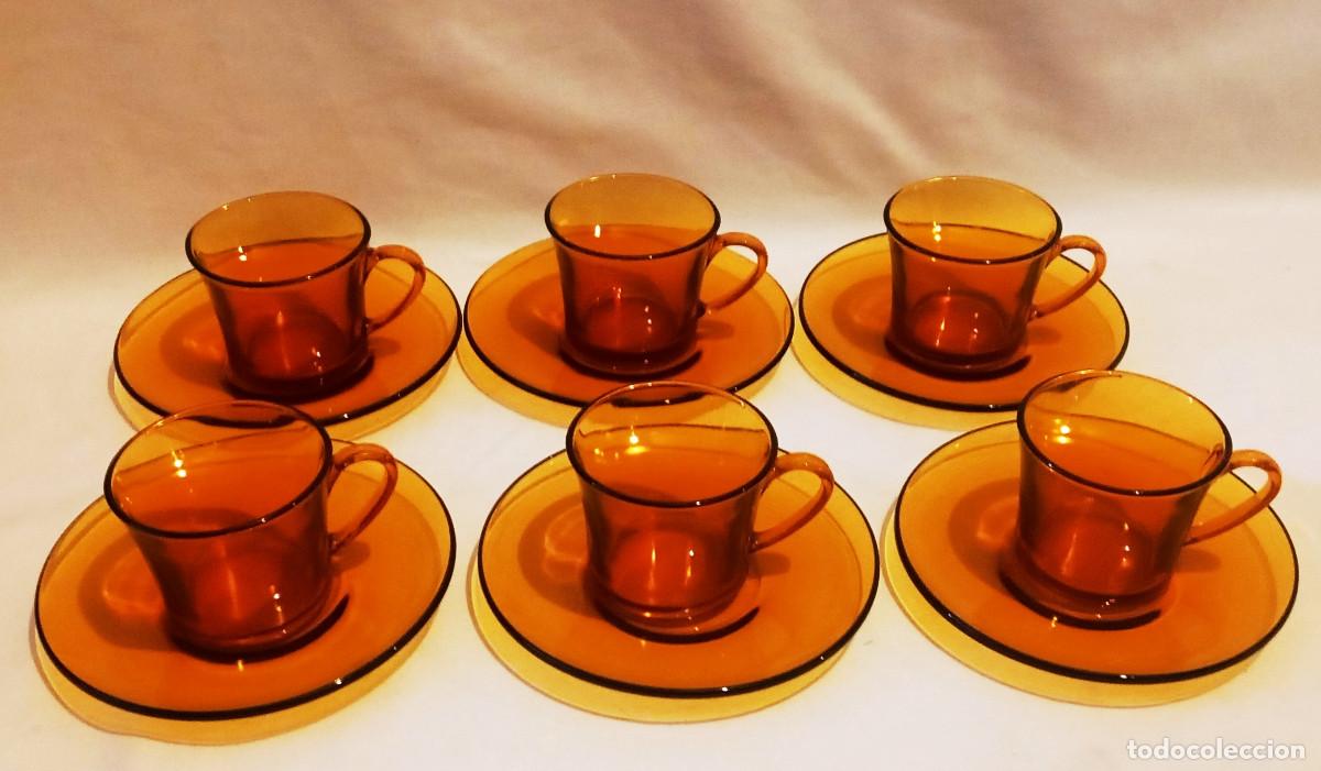 Vintage: Juego 6 Tazas Caf&eacute; Duralex &Aacute;mbar. Juego de caf&eacute; de seis tazas de vidrio de la marca cl&aacute;sica Duralex