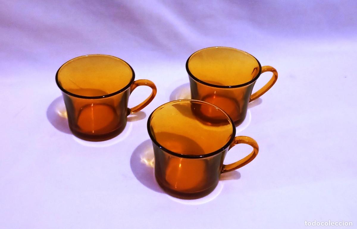 Vintage: 3 Tazas Duralex &Aacute;mbar Vidrio. Tres tazas de caf&eacute; de vidrio de la marca cl&aacute;sica Duralex