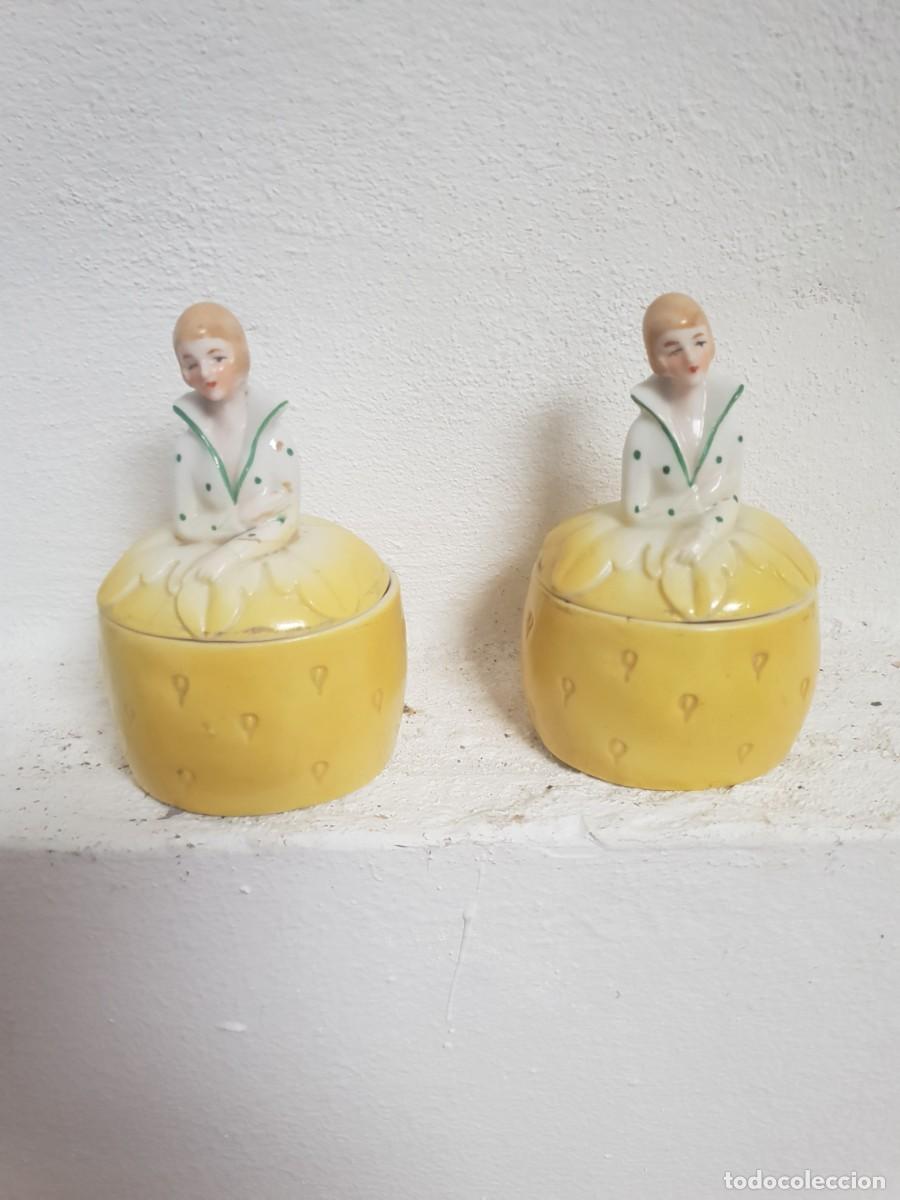 Vintage: 2 tarros de tocador modernistas o art noveau porcelana
