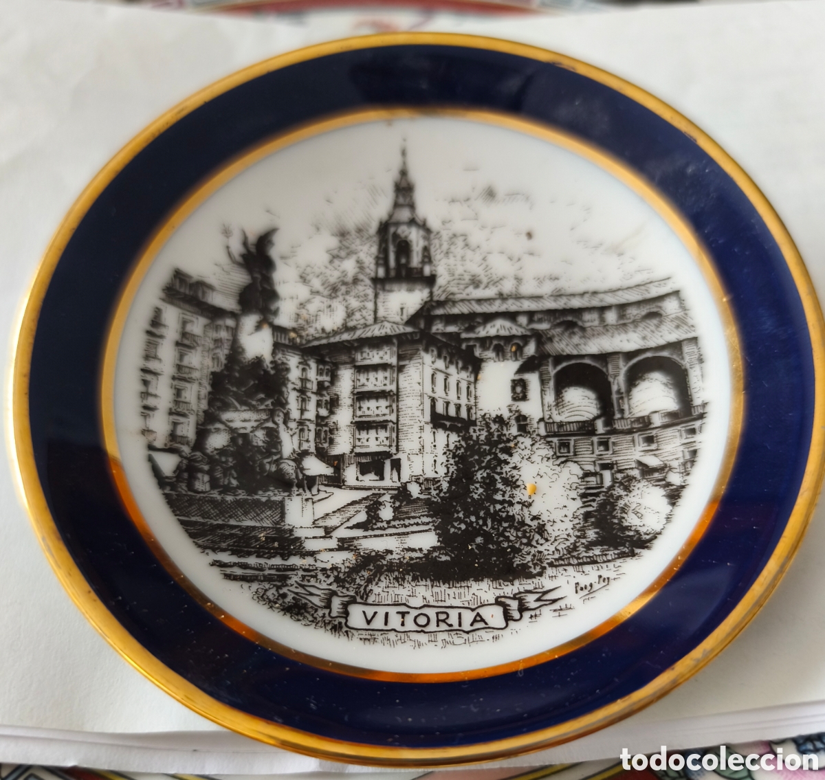 Vintage: Plato vintage de Vitoria, Cobalto y oro, 10 cm