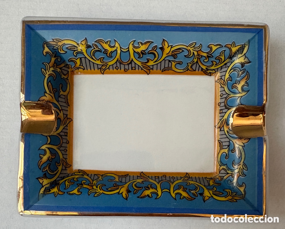 Vintage: (L873) Cenicero Porcelana Azul Oro Importado El Corte Ingl&eacute;s 11x9cm